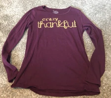 Time And Tru Top Shirt Medium 8-10 Womens Crazy Thankful Long Sleeve
