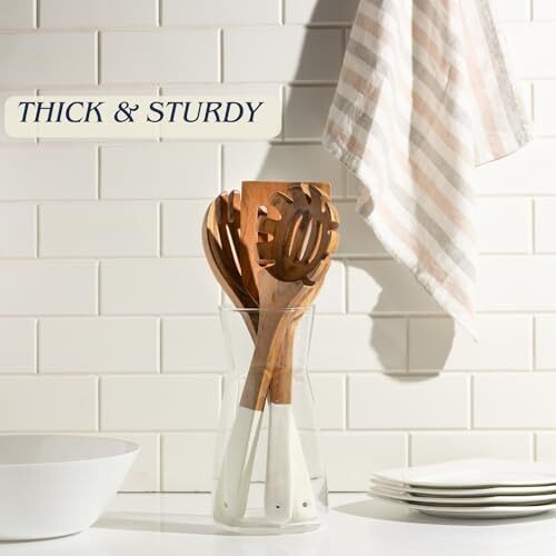 Wooden utensils for cooking set of 8, Natural Acacia Wood spoons and ...