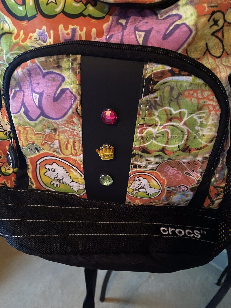 Rare excellent CROCS full-size backpack Alligator Graffiti multicolor w/jibbitz! Rare Crocs Full-size Backpack-Multicolored Alligator  main image 2