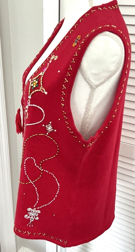 Natal C.B. Colete suéter vermelho Collections enfeitado Bling tamanho grande caixa B - Imagem 2 de 4