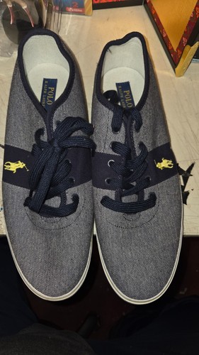 Polo Ralph Lauren Blue Yellow Chambray Canvas Shoes Lace Up Zadok Size12D - Picture 2 of 7