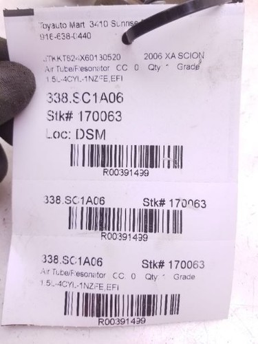 2006 SCION XA 1.5L AIR CLEANER RESONATOR TUBE - Foto 9 di 12