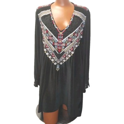 Y2k Paris Mues Velour Tunic Top Woman XL Aztec Embroidered Whimisgoth Fairy Vamp