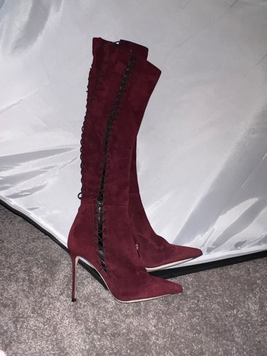 Sale- iconic pull on corset suede over the knee sergio rossi boots burgandy - Picture 15 of 15