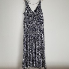 MARC by MARC JACOBS Navy  V-Neck Floral Print Spaghetti Strap Midi Silk Dress M