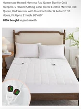 HOMEMATE HEATED MATTRESS PAD QUEEN SIZE FOR COLD SLEEPERS 5 HEAT SETTINGS