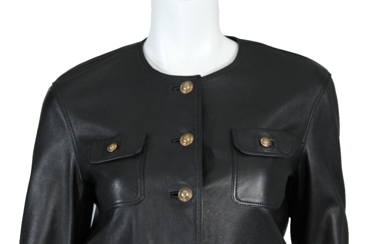 Giacca corta SAINT LAURENT $5.060 2021 in pelle nera con tasche sul davanti e bottoni 38