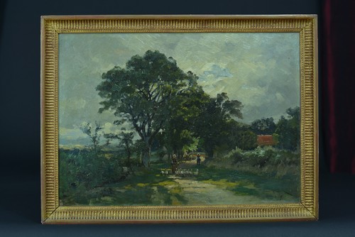 Tableau ancien Bretagne Impressionniste La gardienne d'oies Henri Saintin 19e - Photo 2/12