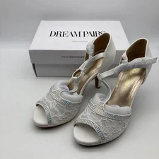 DREAM PARIS Amore-2 White Lace Glitter Rhinestones High Heel Shoes, 6.5