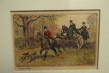 Vintage Foxhunt & Foxhound Framed Greeting Card 1920S "WOODLAND GOING"