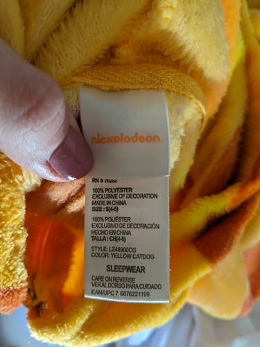 Nickelodeon Catdog Pajamas One Piece Hooded Hoodie PJs Cat Dog Yellow 90s S 4-6 - Picture 9 of 11