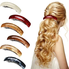 Retro Acrylic Hair Clips Set - 6 Large Pieces Automatic Barrettes and Clasps for