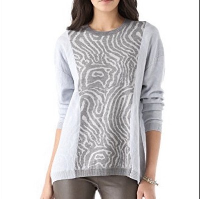 Cynthia Rowley Mercerized Wool Woodgrain Patterned Round Neck Sweater XS