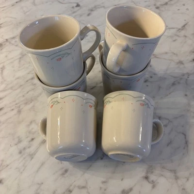 Vintage Corning Peach Floral Coffee Mugs Set of 6 Microwave Safe Stoneware USA - image 1 of 4
