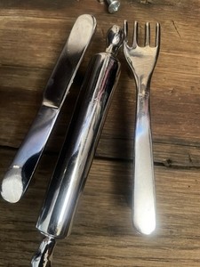 Vintage MCM Amerock Kitchen Drawer Pulls Retro-Chrome Fork, Knife, Rolling Pin