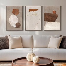 Framed Neutral Abstract Wall Art, 3 Piece Earth Tones Rustic Canvas Prints Paint