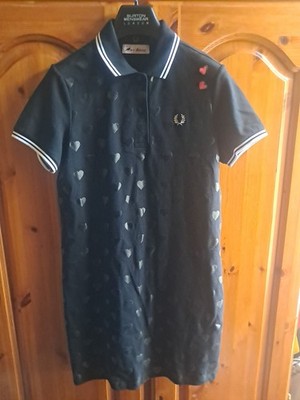 Fred Perry Amy Winehouse Black Heart Print Polo Shirt Dress Size 12