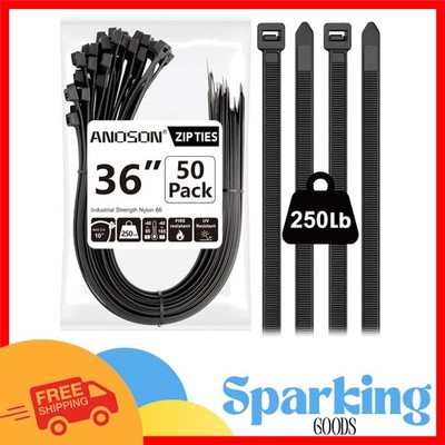 Extra Long 36 Inch Zip Ties - 50 Pack, 250 lb Strength, Ideal for Home & Garden
