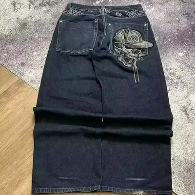 Y2K Baggy Dark Blue Light Wash Goth Grunge Skater Style Skull 