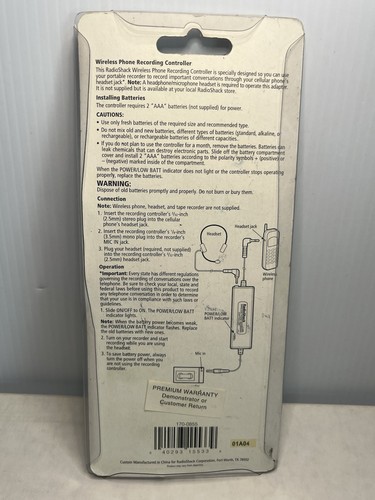 Radio Shack Wireless Phone Recording Controller Headset Jack 17-855 Aux Cord New - Picture 2 of 2