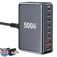 500W USB C Fast Charger Block, 8 Port USB Charging Station, GaN  