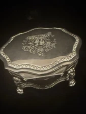 Vintage Silver Plated Jewelry Trinket Box Lion Feet British Royal Coat of Arms