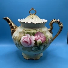 Lefton Handpainted China 792 1950s Roses and Gold Trim Teapot with Lid