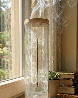 Modern Zen: Glass & Wood Upside-Down Incense Burner NEU By QLM Designer