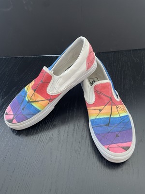 RARE Slip On Vans Multi Color Men s 7 Women s 8.5 Rainbow Web Artistic