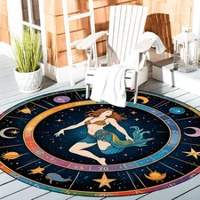 140cm*140cm1pc Boho Chic Round Area Mat - Non-Slip, Machine Washable Polyester M