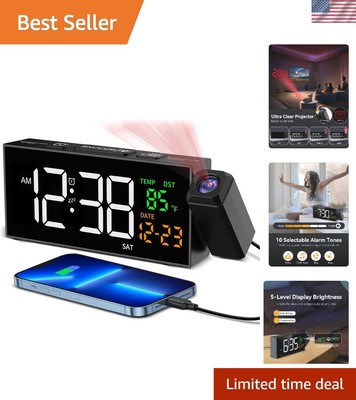 Projection Clock for Bedroom Ceiling, Alarm Clocks with 180° Rotatable Projec...