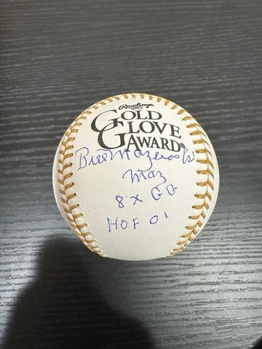Bill Mazeroski Signed Gold Glove With Baseball! 3 Inscriptions!