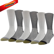 GOLDTOE Men's 656S Cotton Crew Athletic Socks, Large, Black/Grey 6-pairs 