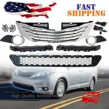 Front Grille Chrome/Foglights Bezles & Brcakets Fit 2011-2017 Toyota Sienna 8pcs