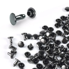 Round Double Caps Rivets 6mm Metal Tubular Studs Craft Gun Black 200 Sets