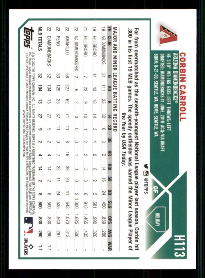 2023 Topps Holiday Metallic #H113 Corbin Carroll - Image 2 of 2