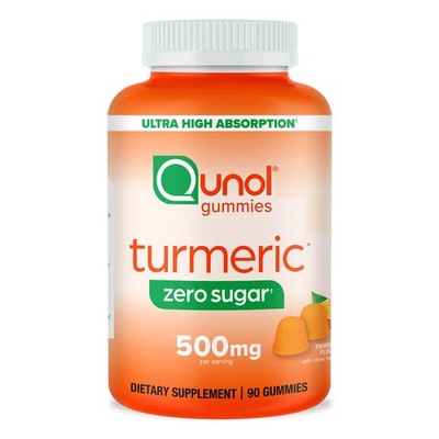 Qunol Zero Sugar Turmeric Gummies, Gummy with 500mg 90 Count (Pack of 1)