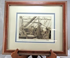 Framed and Matted David Hunter "Mending Nets" Etching 12/100 Signed 13.5"x11.5"