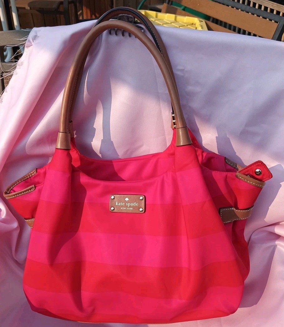 KATE SPADE PINK RED NYLON BAG GYM BAG BEACH BAG LARGE LNC