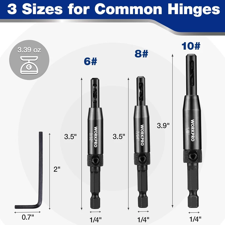 WORKPRO 3-Piece Self Centering Drill Bit Set 3/32" 7/64" 1/8" 1/4 Inch Hex Shank - Image 3 of 4