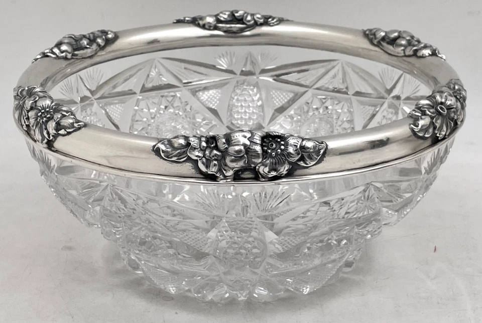 Cuenco Gorham de vidrio cortado de plata esterlina de 1903 en estilo Art Nouveau Foto 4 de 4