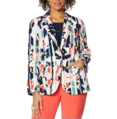 NWT Diane Gilman DG2 Blazer Womens Plus 1X Stretch Crepe Abstract Printed Jacket