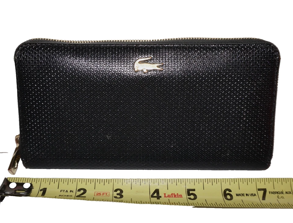 Бумажник LACOSTE темно-синий черный текстурированная кожа на молнии вокруг 4x8 - Изображение 3 из 4