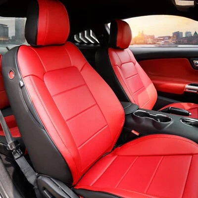 Red Rain Mustang Seat Covers Full Set Red Nappa Leather Seat Cover for Cars C...