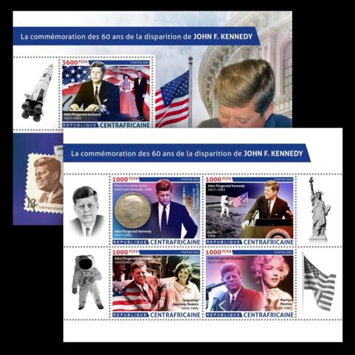 Timbres commémoratifs John F. Kennedy 60 ans neuf neuf dans son emballage extérieur 2023 représentant centrafricain M/S + S/S - Photo 1/3