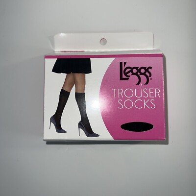 L'eggs Trouser Socks Women One Size Black Knee High Silky Comfort Band Sheer Toe