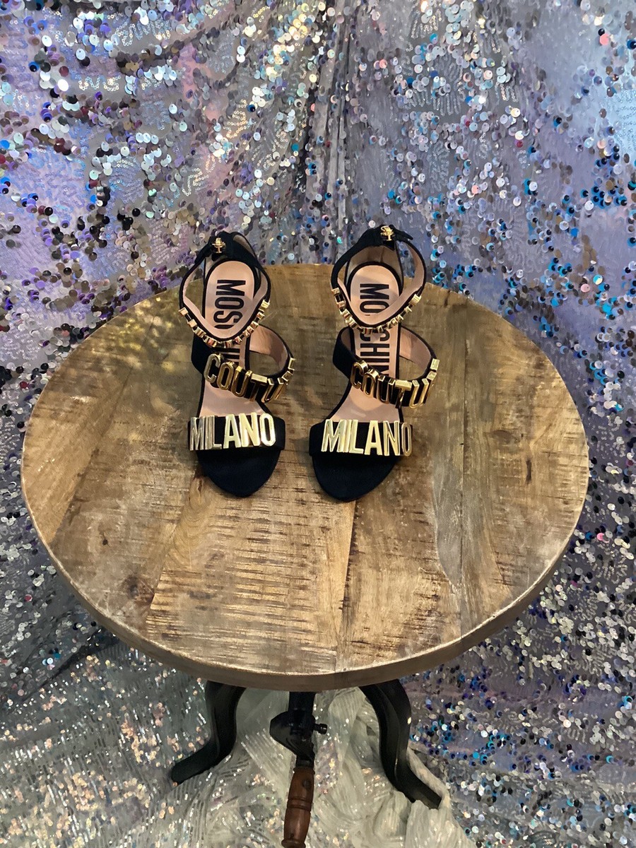 Moschino Couture Milano Black Suede Heels With Gold Galvanic