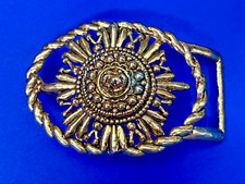 Sunburst Flower Openwork Rope Border Hippy Vibe Gold Tone Belt Buckle