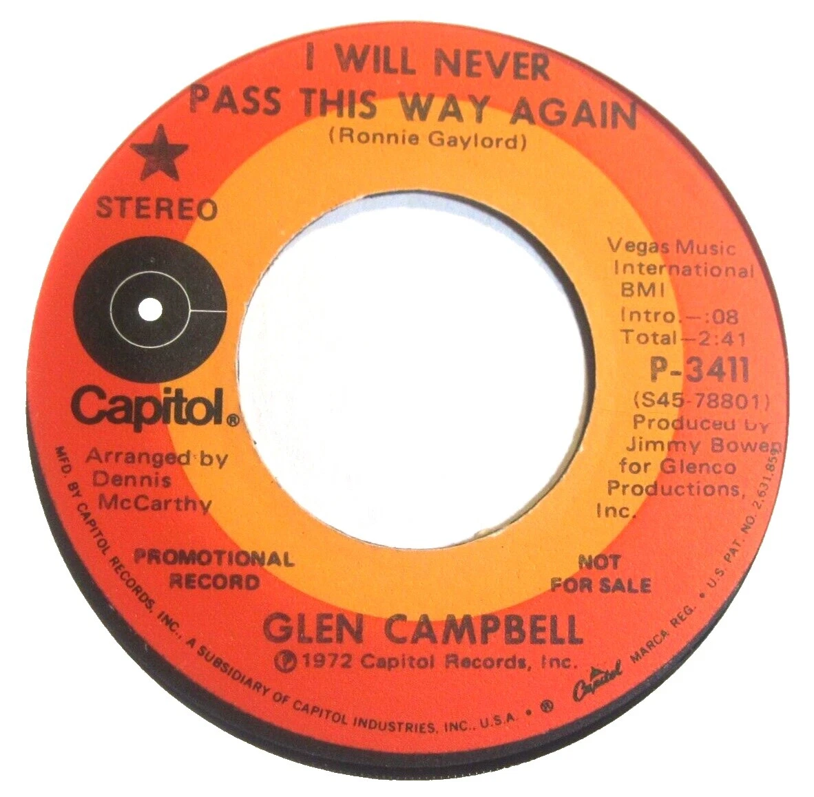 45 RPM Speed Vinyl Records Glen Campbell