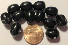 12 Glossy Shiny Oval Chunky Black Plastic Shank Buttons 1/2" 13mm Long 10304